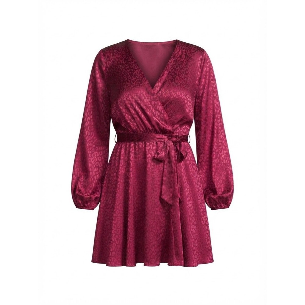 143 Story Magenta Animal Jacquard Long Sleeve Wrap Mini Dress Size 1X